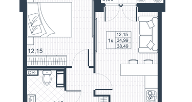 1-к. квартира, 34 м²