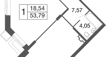 1-к. квартира, 53&nbsp;м²