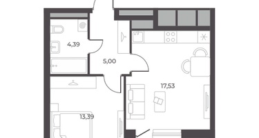 1-к. квартира, 44&nbsp;м²