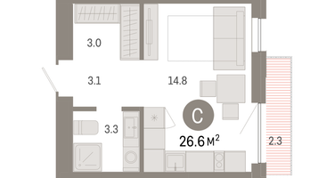 Студия, 26 м²