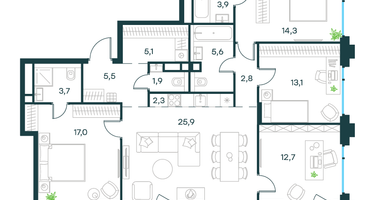 5-к. квартира, 115&nbsp;м²