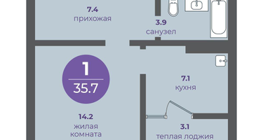 1-к. квартира, 35&nbsp;м²