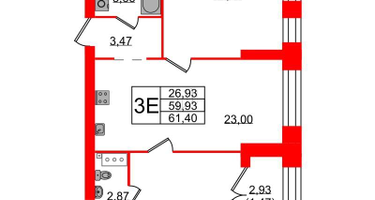 2-к. квартира, 62 м²