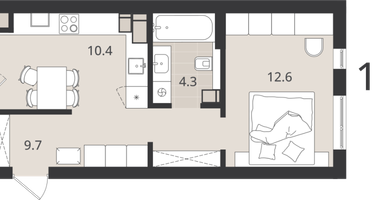 1-к. квартира, 38&nbsp;м²