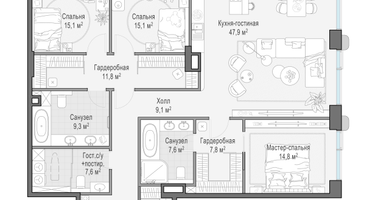 3-к. квартира, 158&nbsp;м²