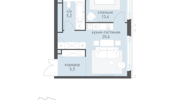 1-к. квартира, 48&nbsp;м²