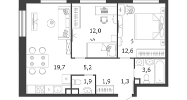 2-к. квартира, 58&nbsp;м²