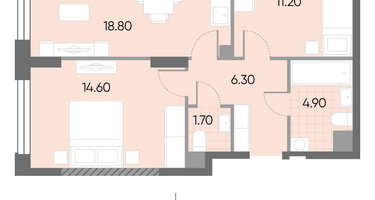 Студия, 57 м²