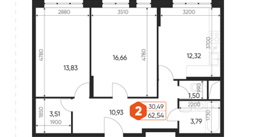 2-к. квартира, 62&nbsp;м²