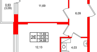 1-к. квартира, 34&nbsp;м²