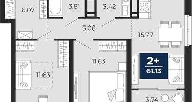 2-к. квартира, 57&nbsp;м²