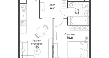 1-к. квартира, 41 м²