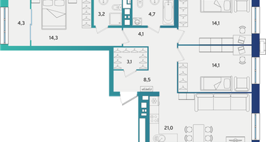 3-к. квартира, 91&nbsp;м²