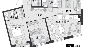 3-к. квартира, 89 м²