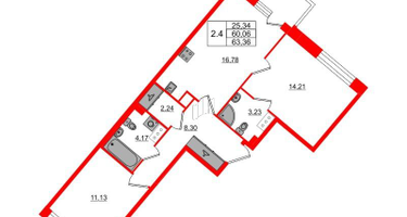 2-к. квартира, 60&nbsp;м²