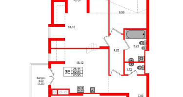 2-к. квартира, 65&nbsp;м²
