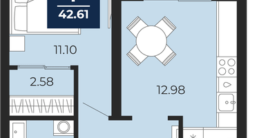1-к. квартира, 42&nbsp;м²