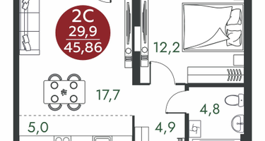Студия, 45 м²