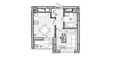 1-к. квартира, 27&nbsp;м²