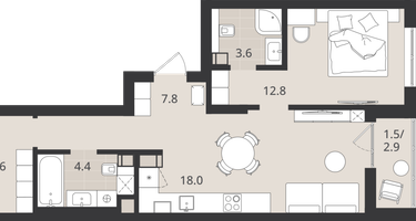 2-к. квартира, 57&nbsp;м²