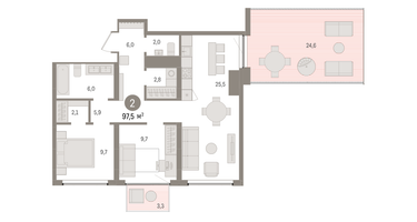 2-к. квартира, 97&nbsp;м²