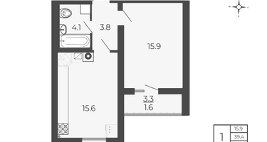 1-к. квартира, 41&nbsp;м²