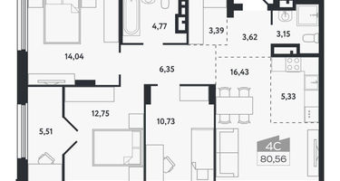 4-к. квартира, 80 м²