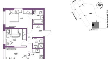 3-к. квартира, 55 м²
