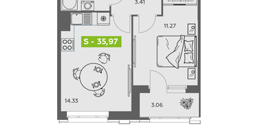 Студия, 35 м²