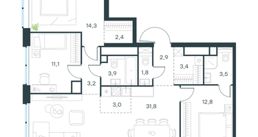 4-к. квартира, 94&nbsp;м²