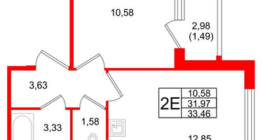 1-к. квартира, 33&nbsp;м²