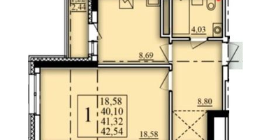 1-к. квартира, 41&nbsp;м²