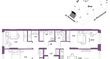 3-к. квартира, 88 м²