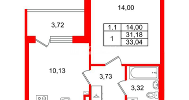 1-к. квартира, 31 м²