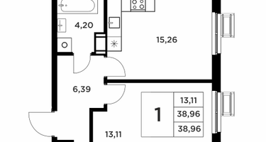 1-к. квартира, 38&nbsp;м²