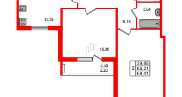 2-к. квартира, 68&nbsp;м²