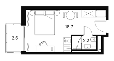 1-к. квартира, 23&nbsp;м²