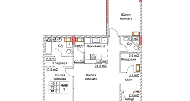 3-к. квартира, 83&nbsp;м²