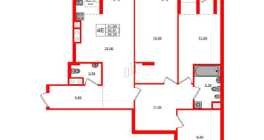 3-к. квартира, 95&nbsp;м²
