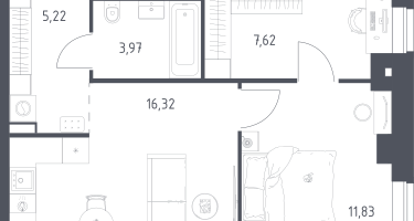 1-к. квартира, 44&nbsp;м²
