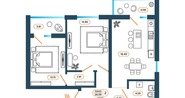 2-к. квартира, 67&nbsp;м²