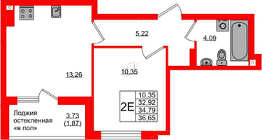 1-к. квартира, 34&nbsp;м²