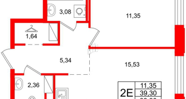 1-к. квартира, 39&nbsp;м²