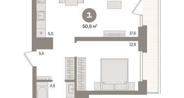 1-к. квартира, 50 м²
