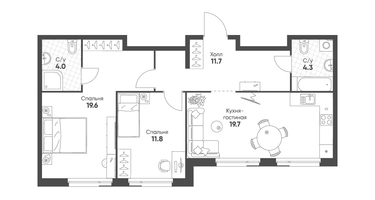2-к. квартира, 71 м²