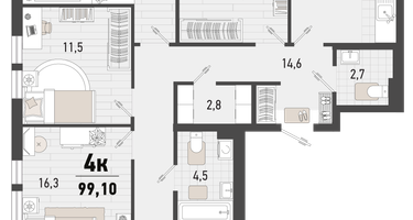 4-к. квартира, 99&nbsp;м²