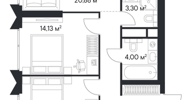 2-к. квартира, 69 м²