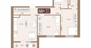 2-к. квартира, 65&nbsp;м²