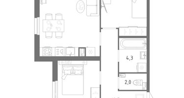 2-к. квартира, 58&nbsp;м²