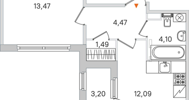 1-к. квартира, 37&nbsp;м²
